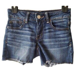 American Eagle Womens 0 Cutoff Shorts Super Stretch Shortie Denim Frayed Grunge